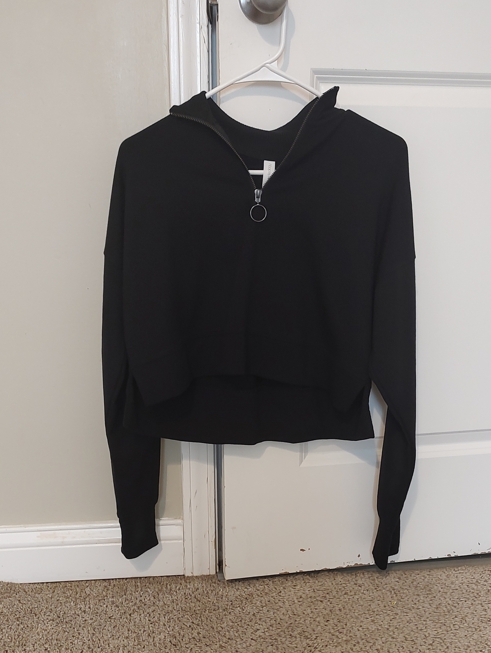 Ideology Black Cropped Quarter-Zip with Ring Pull